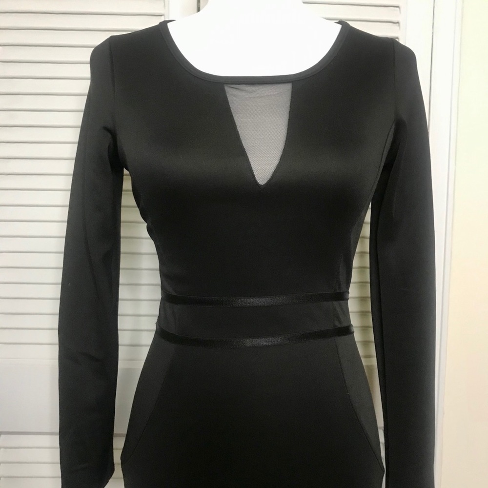Black Long Sleeve Knee-Length Bodycon Dress - M - Picture 3 of 6